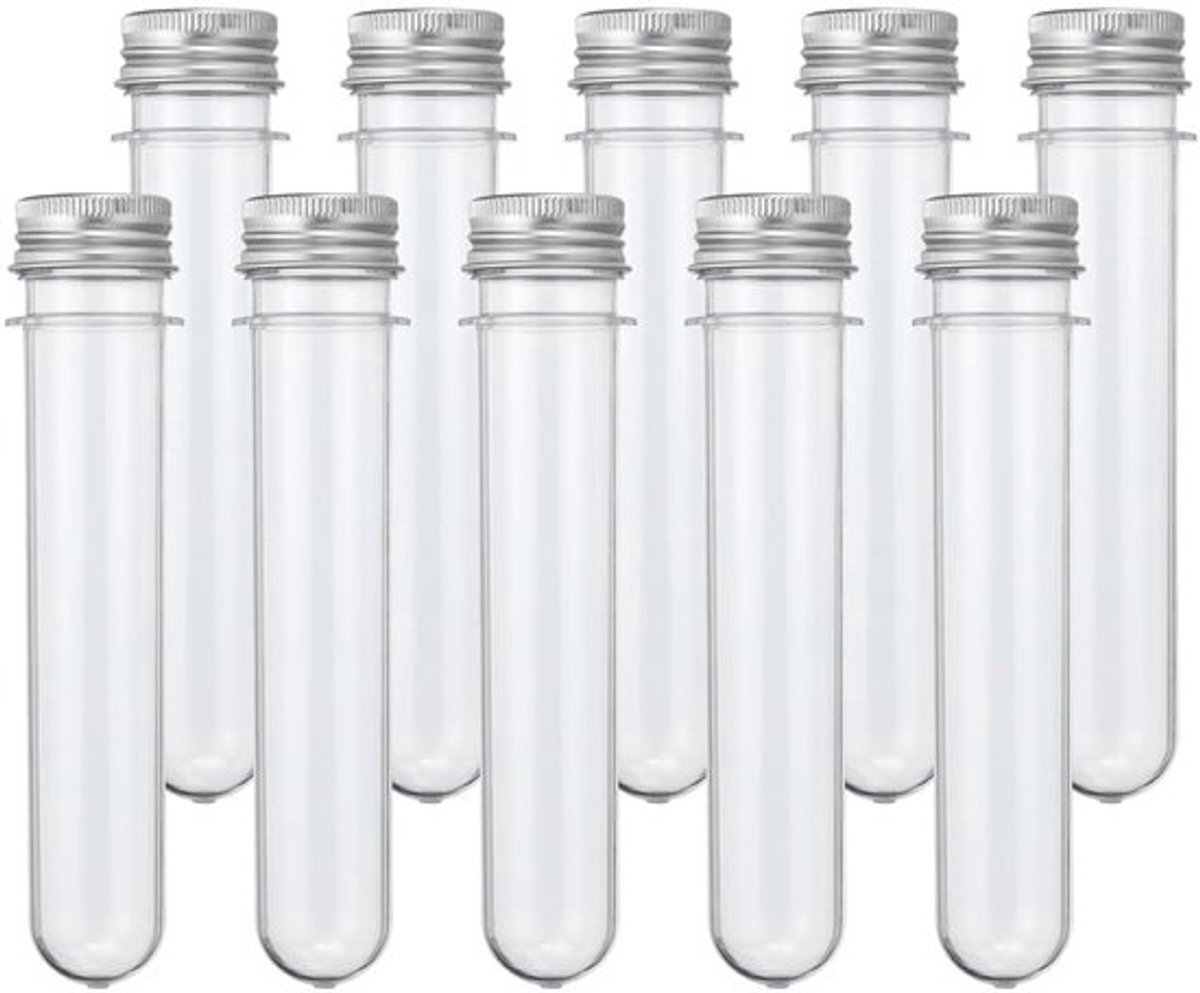Testbuizen 40 ml, Set van 60, 14 x 2.2 cm, Rond, Transparant, Plastic met Deksel voor Opslag van Kralen, Snoepjes en Badzout