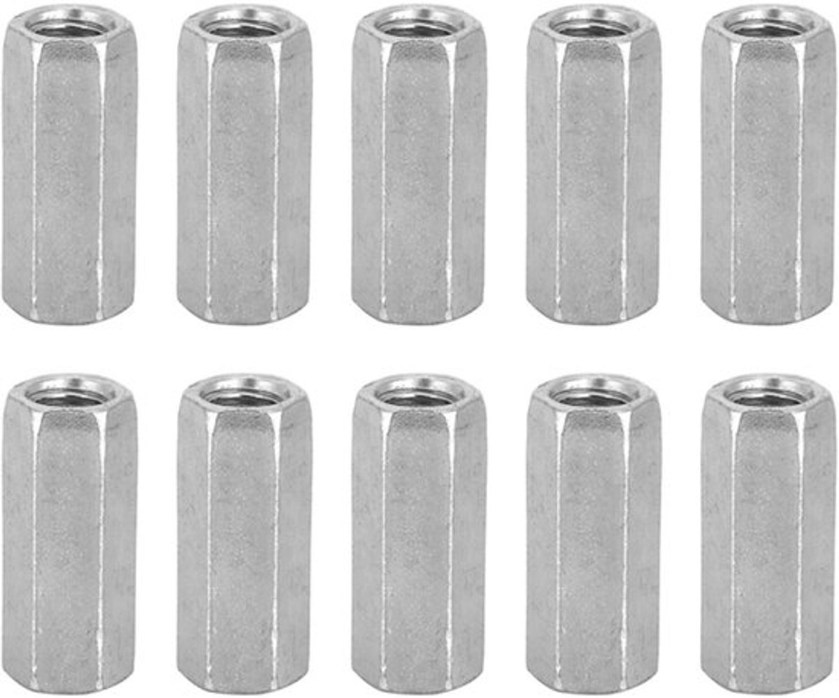 Staafmoer M8 - 10 Stuks - Zeskantmoer - Koolstofstaal - Gegalvaniseerd - Voor bevestigingen - Moeren