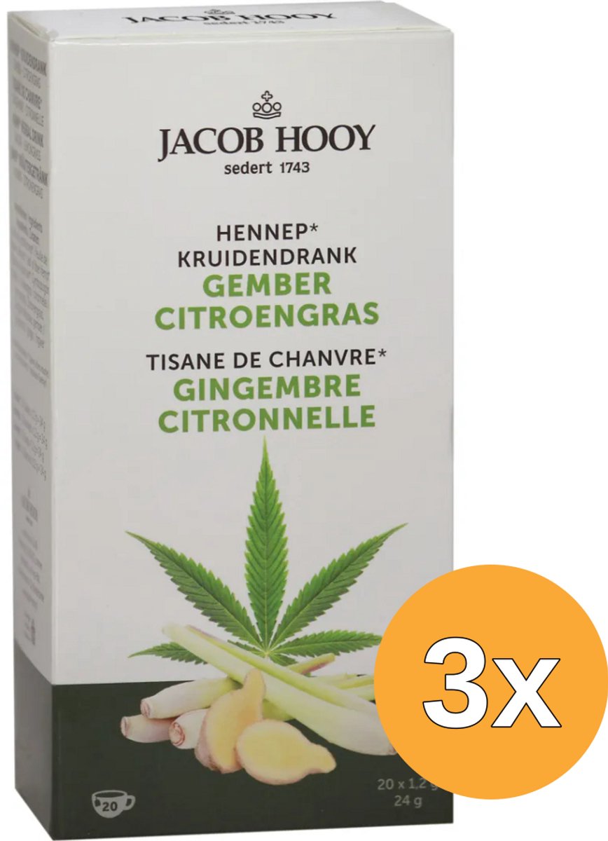 3x Jacob Hooy Hennep gember citroengras (20 stuks)