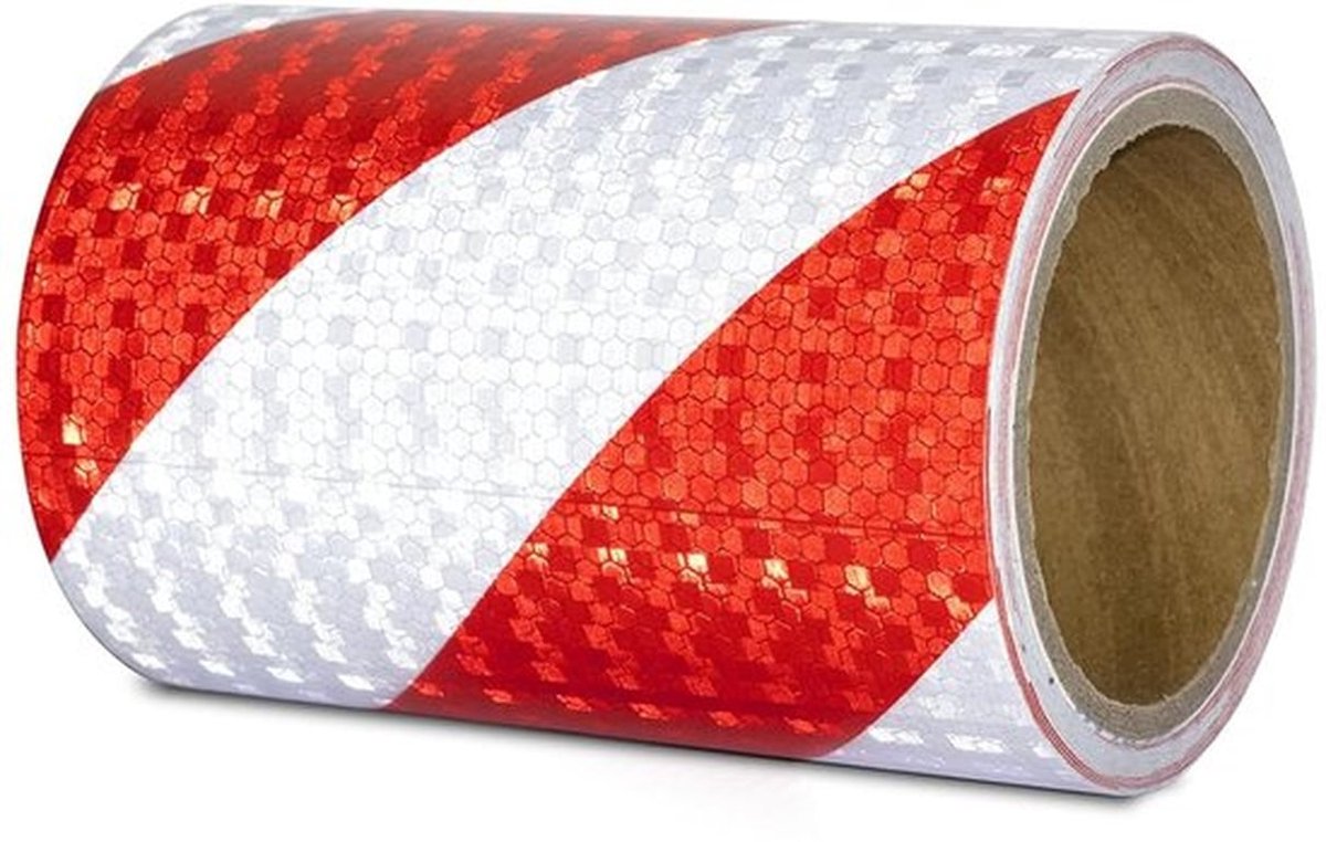 Reflecterende Tape Rood Wit 20 cm x 20 m Waterdicht Plakband voor Veiligheid en Waarschuwing voor Voertuigen en Buitengebruik
