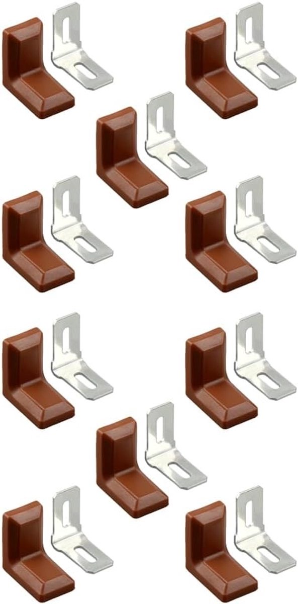 Set van 10 Hoekbeugels voor Houten Planken, Stevige 90 Graden Hoeksteunen, Ideaal voor Planken en Meubelconstructie met Kunststof Bescherming (Lichtbruin)