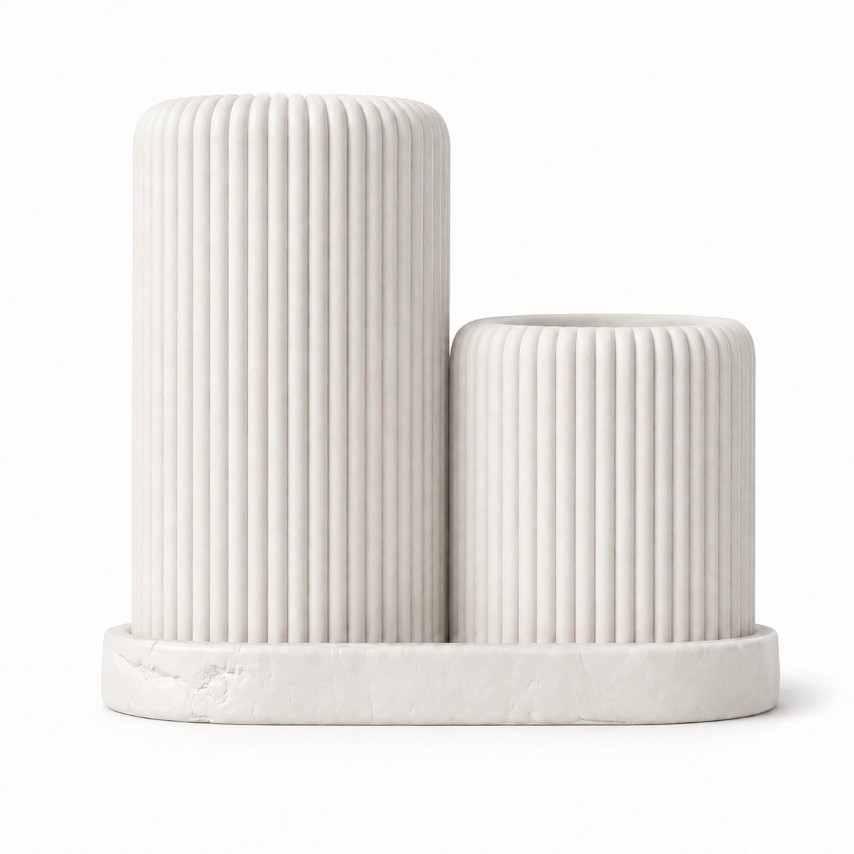 Badkamer Organizer Set – Tandenborstelhouder & Wattenstaafjeshouder – Met Plateau – Geribbeld Design