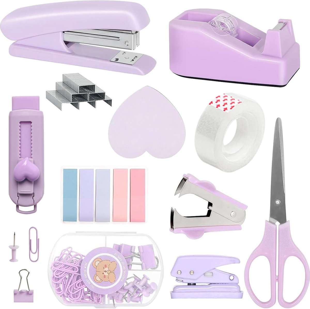 Bureau-accessoireset - multifunctionele set - knippen, nieten en opbergen - voor kantoor en school - 11-delige kantoorbenodigdhedenset - voor medewerkers en vrouwen - paar - 11-delige set