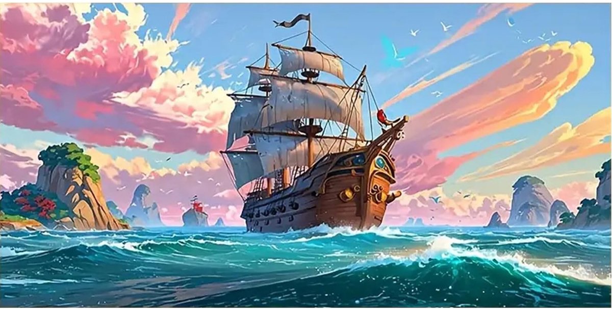 Solidchoice - Diamantschilderij van Zeilschip en Maritiem Landschap 85x45cm