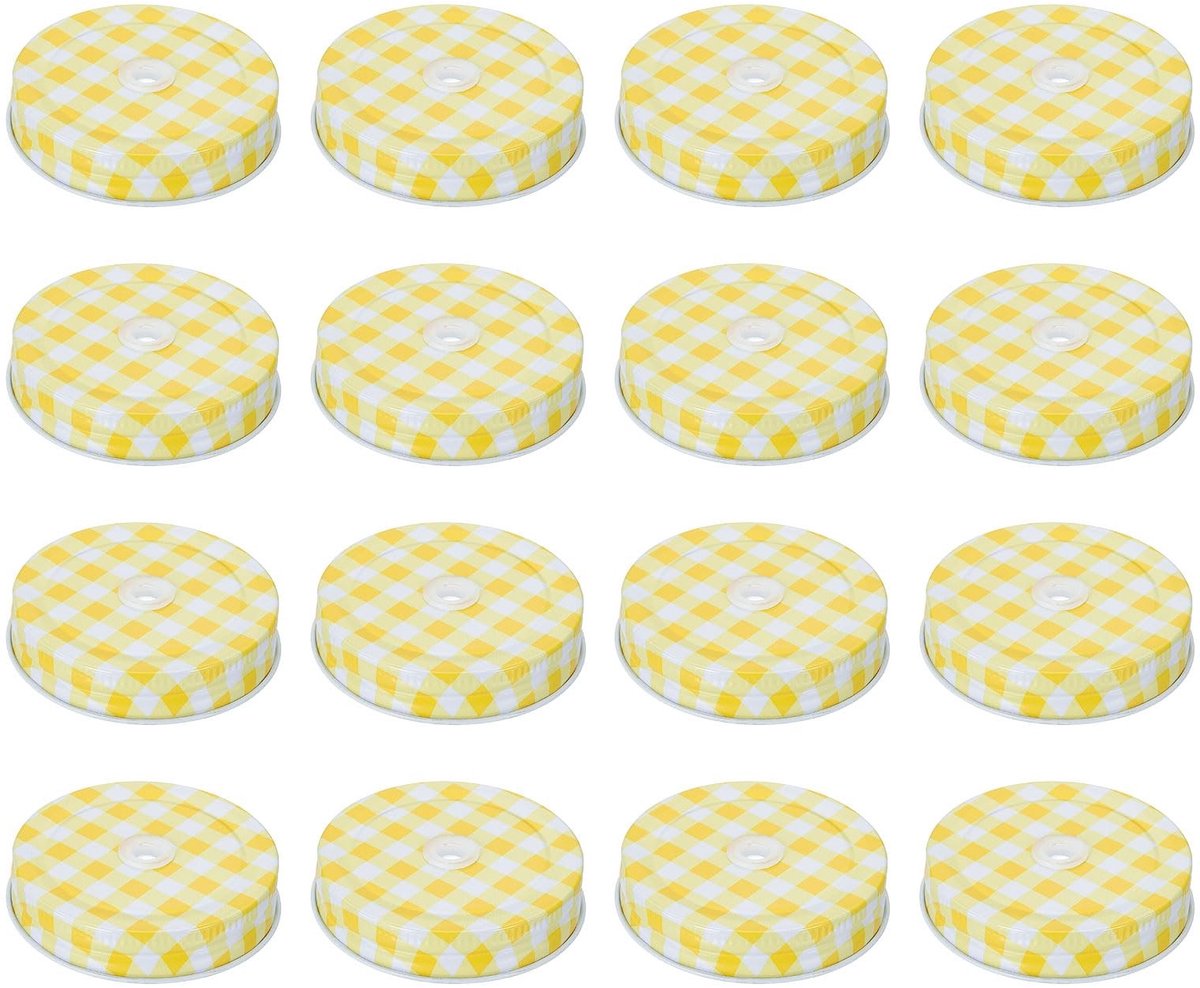 Solidchoice - Set van 6 Herbruikbare Mason Deksels 70mm met Gat voor Rietje