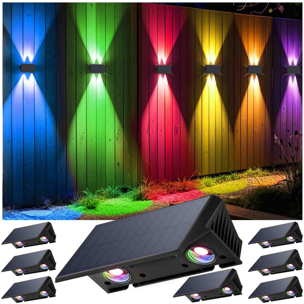Solidchoice - Solar Wandlampen Set van 8 met Dubbele Verlichting