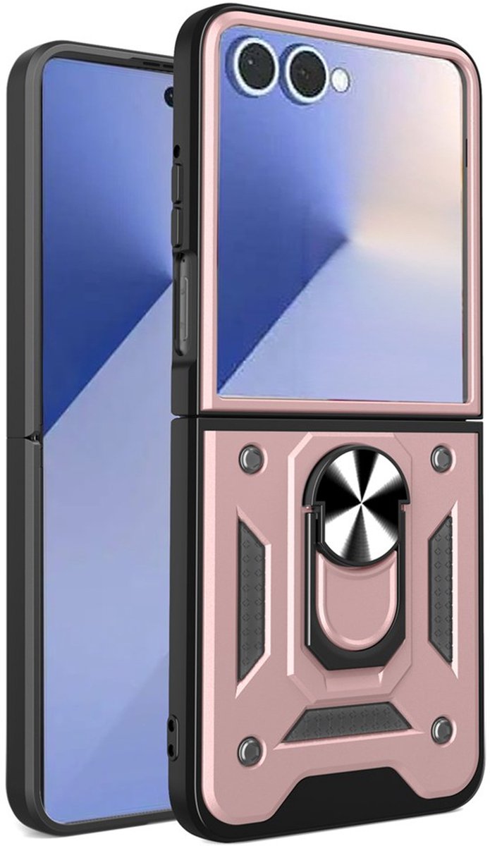 MobyDefend Hoesje - Geschikt voor Samsung Galaxy Z Flip 8 - Pantsercase Met Draaibare Ring - Rosé