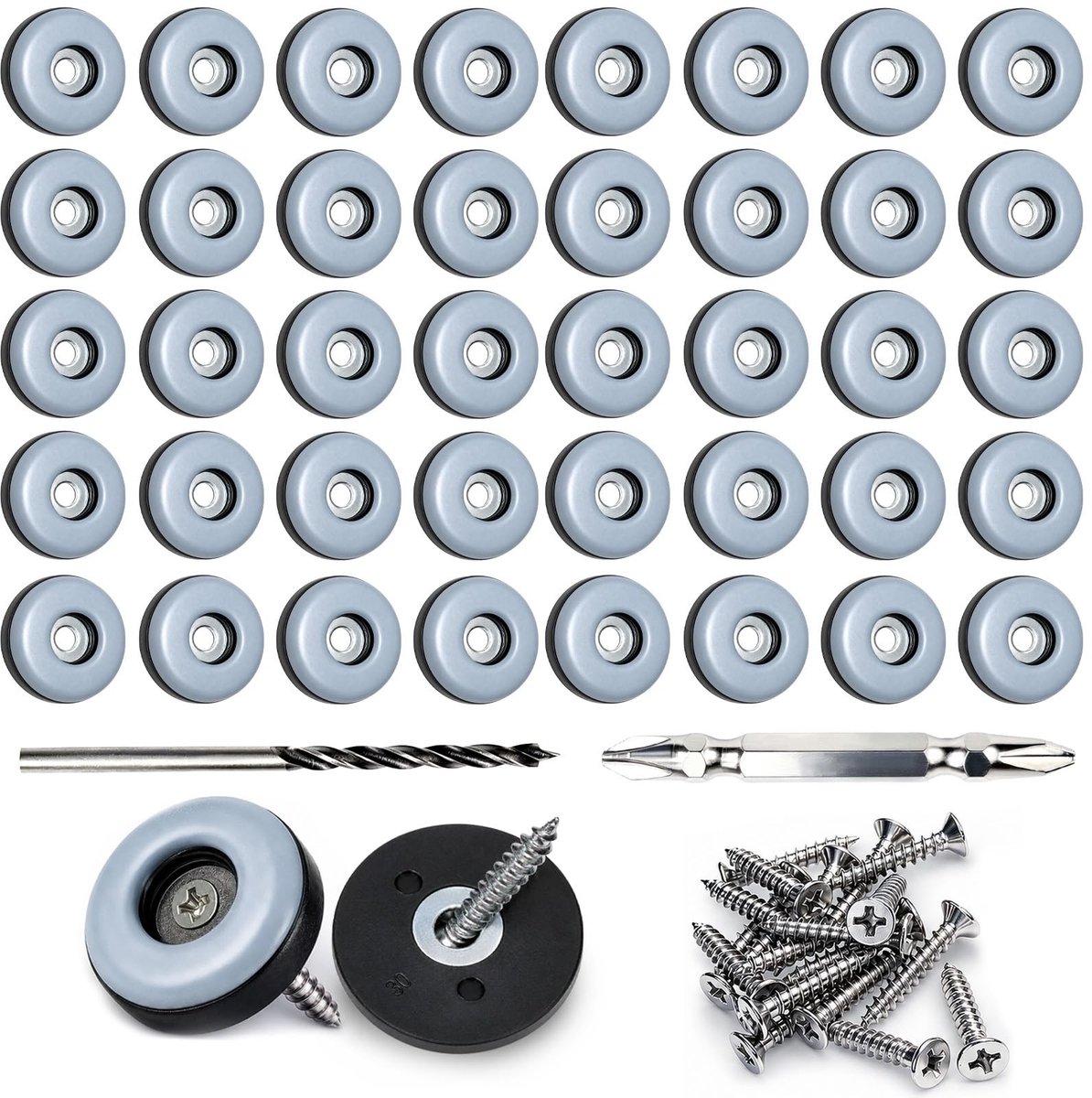 Solidchoice - Set van 40 Teflon Vloerglijders met RVS Schroeven en Boortjes