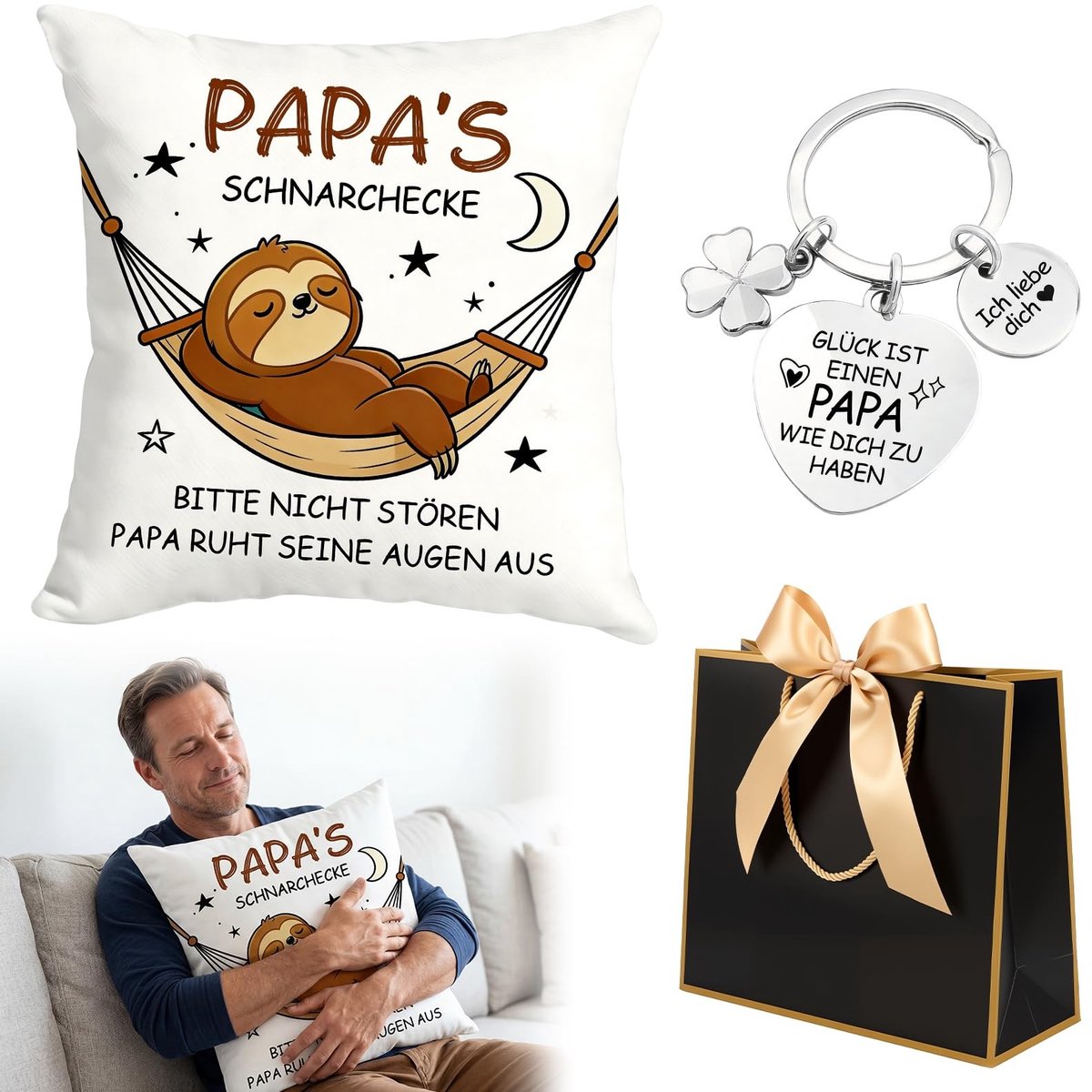 Solidchoice - Vaderdag Cadeau met Kussensloop en Sleutelhanger voor Papa
