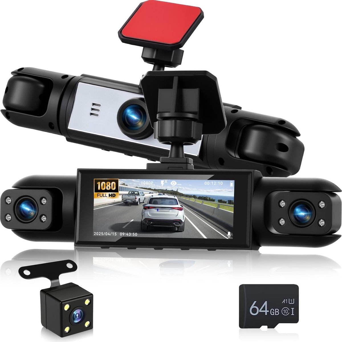 Solidchoice - 4-Kanaals Dashcam met 360° Monitor en Nachtzicht