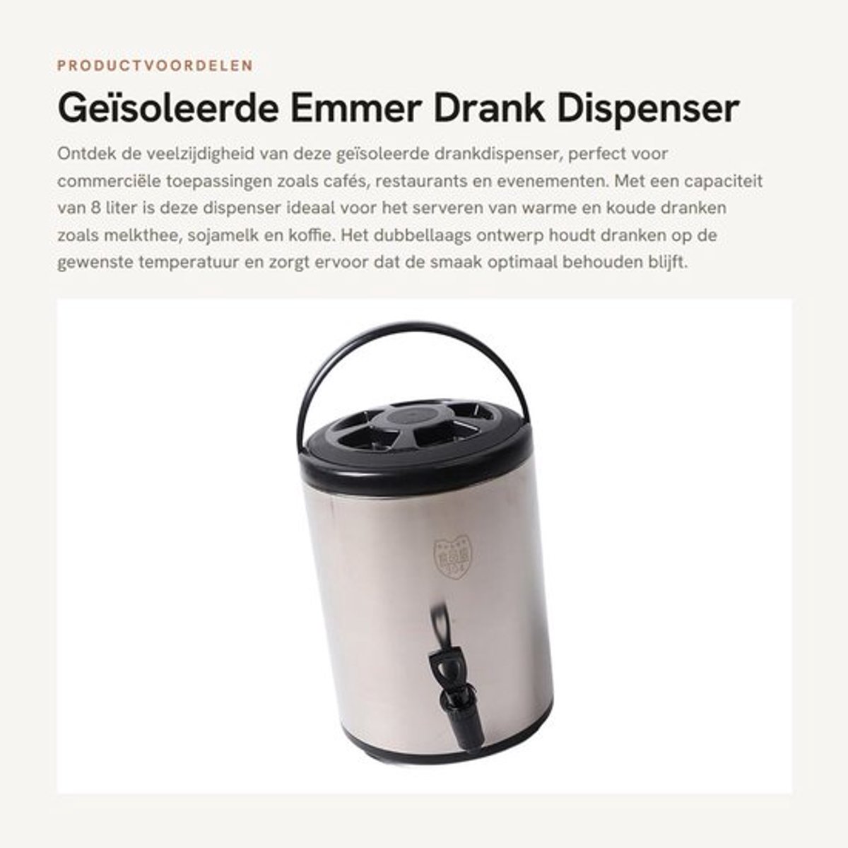 Drankdispenser 8 Liter - Geïsoleerd - Dubbellaags - Roestvrij Staal - Multifunctioneel - Houdt Dranken Warm/Koud - Drankkan