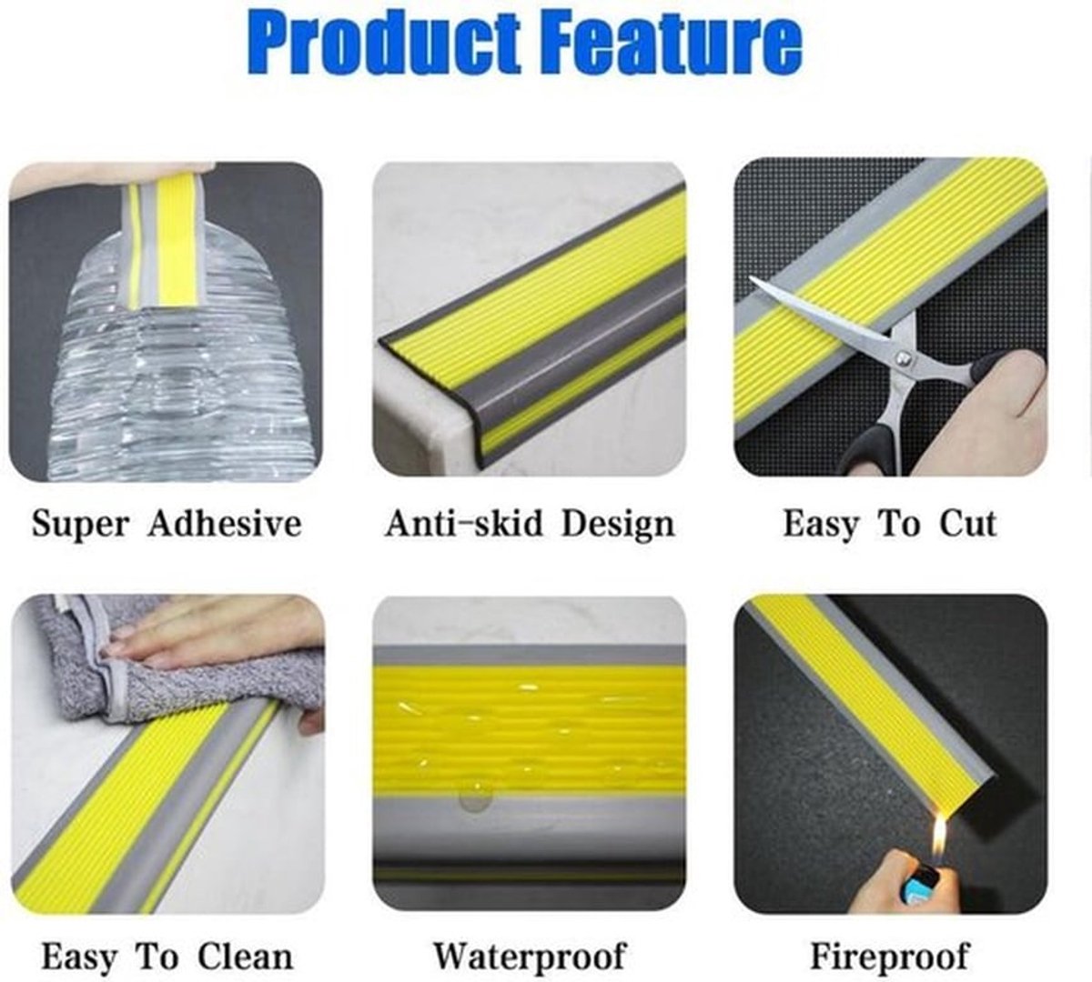 2 Meter Antislip Trapbekleding met Zelfklevende Vinyl Randstrip - PVC-Rubber Hoektraprand - Zwart/Grijs