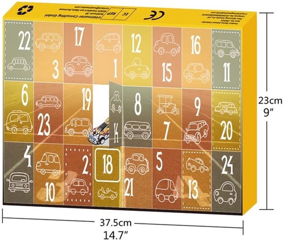 Adventskalender 2025 - 24 Stuks Autospeelgoed - Kerstkalender - Aftelkalender - Kinderspeelgoed - Afmetingen 33 x 28 x 3,6 cm - Speelgoedkalender