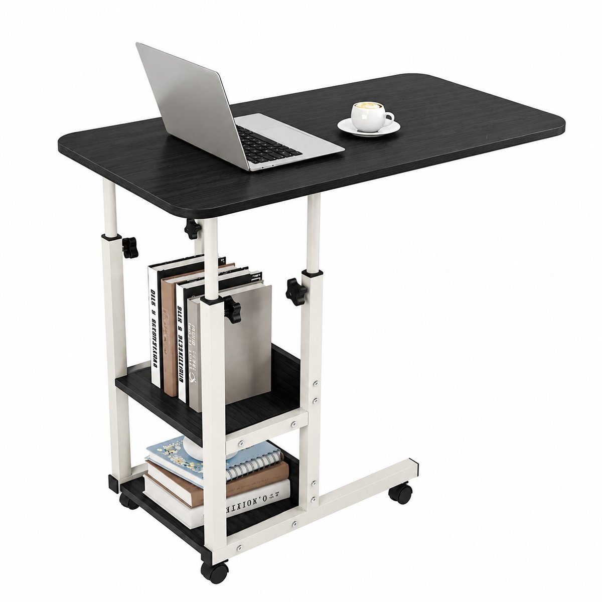 REDOM Bureau 80 × 40 cm – Verstelbare Hoogte – Bureau met Opbergruimte en Wielen – Computertafel Schrijftafel – Thuiswerk Bureau – MDF – Zwart
