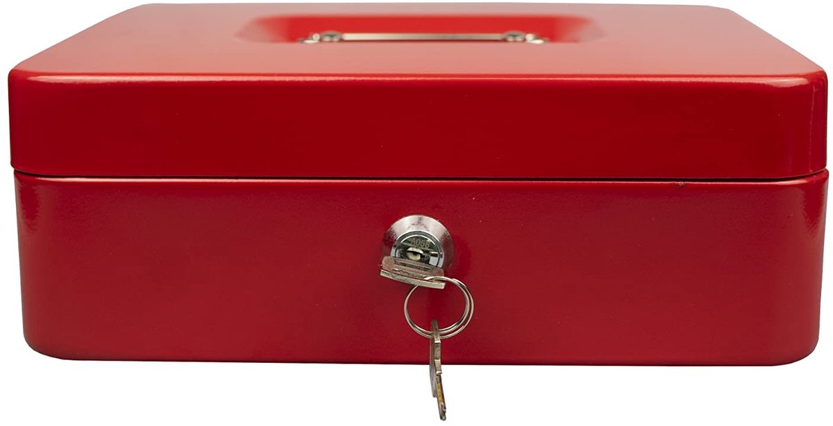 Solidchoice - Stalen Gelddoos met 2 Sleutels 10 Inch Rood