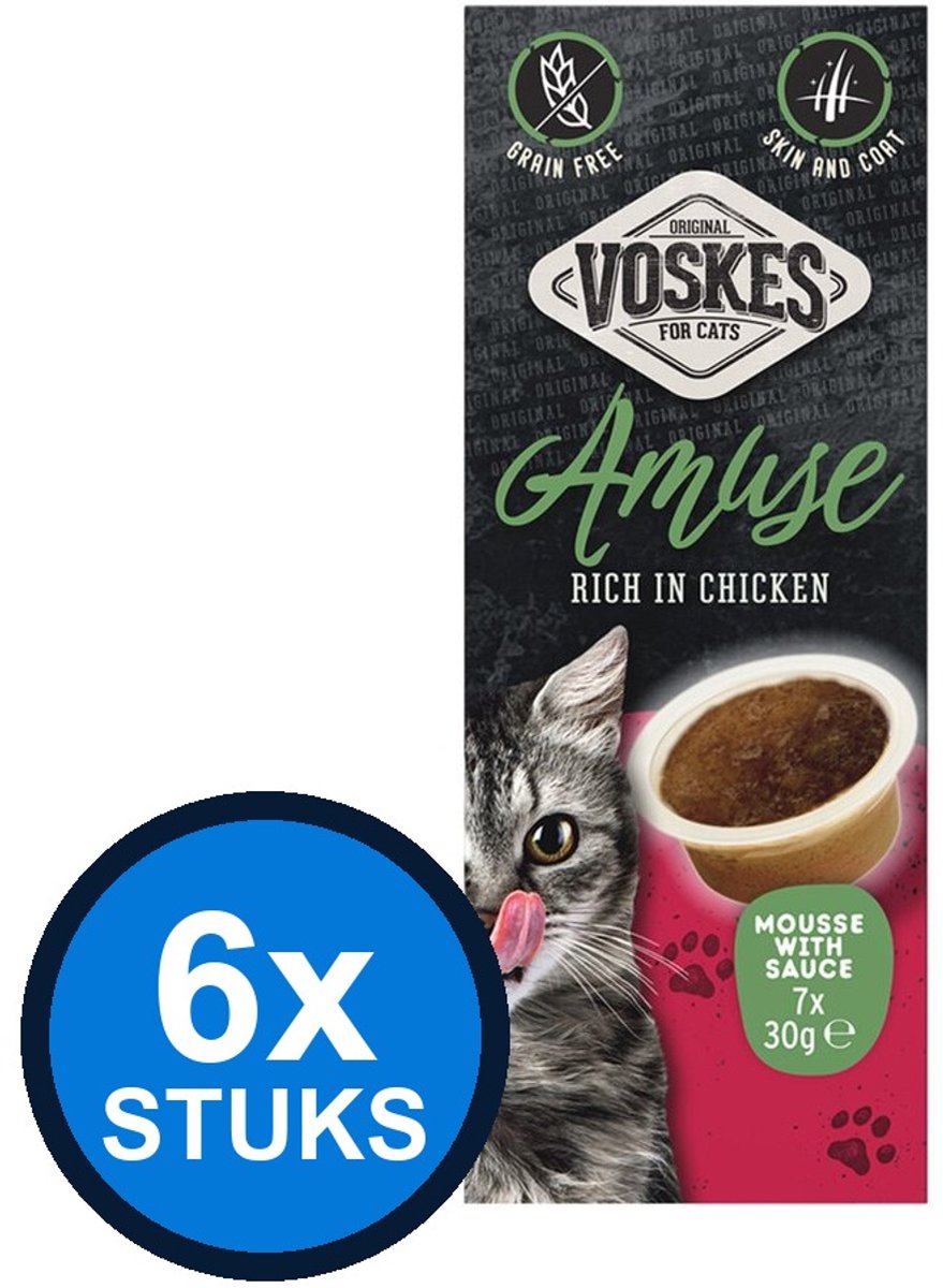 6x Voskes Amuse Mousse Rijk aan Kip in Saus - Kattensnack - 7x30g