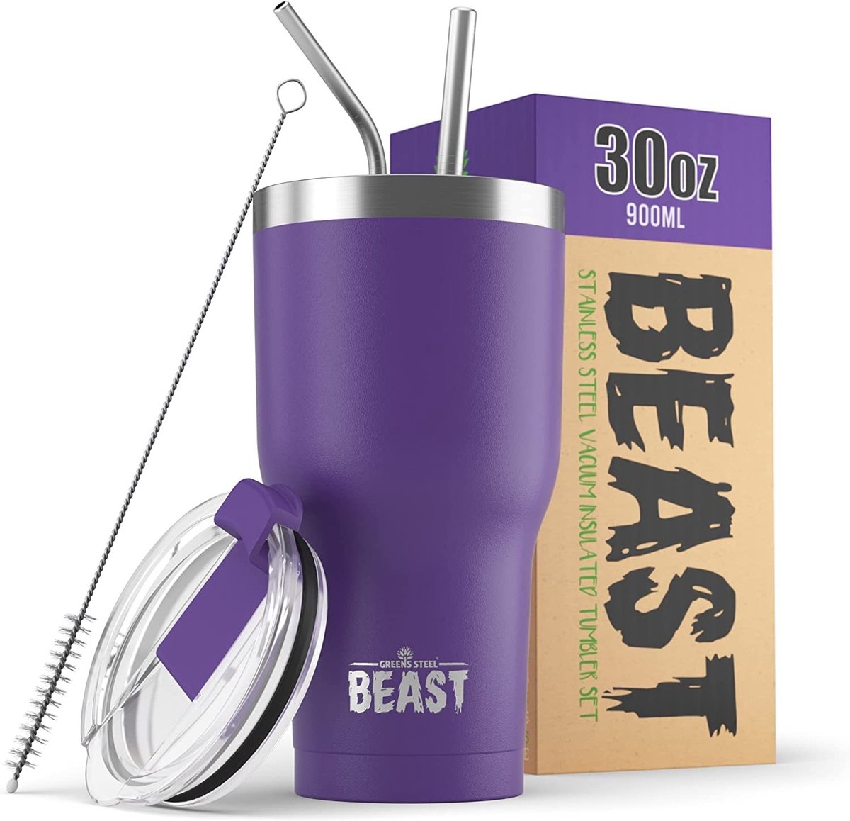 Solidchoice - RVS Tumbler met Inclusief Rietjes en Deksel 900ml