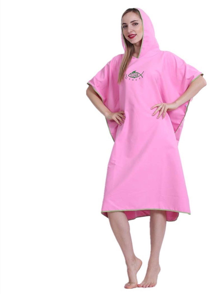 Solidchoice - Sneldrogende Badponcho met Capuchon voor Volwassenen in A-pink