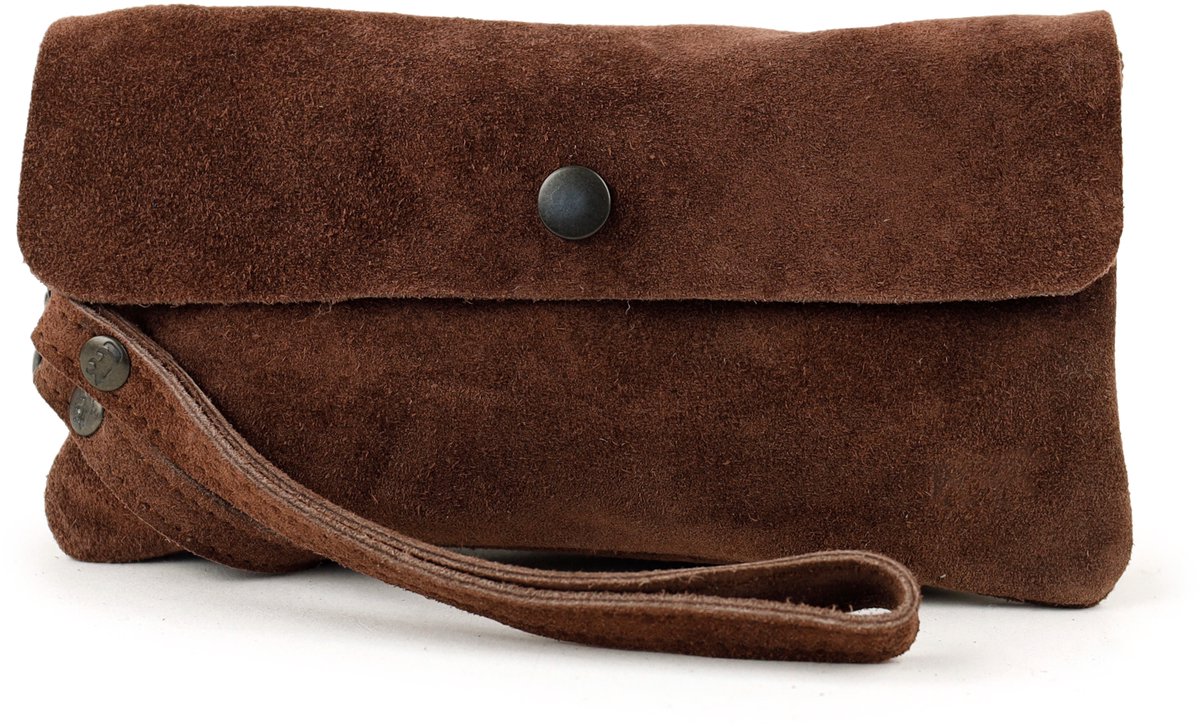 Bear Design Lydia Suede Leren Clutch Mini Schoudertasje - Choco