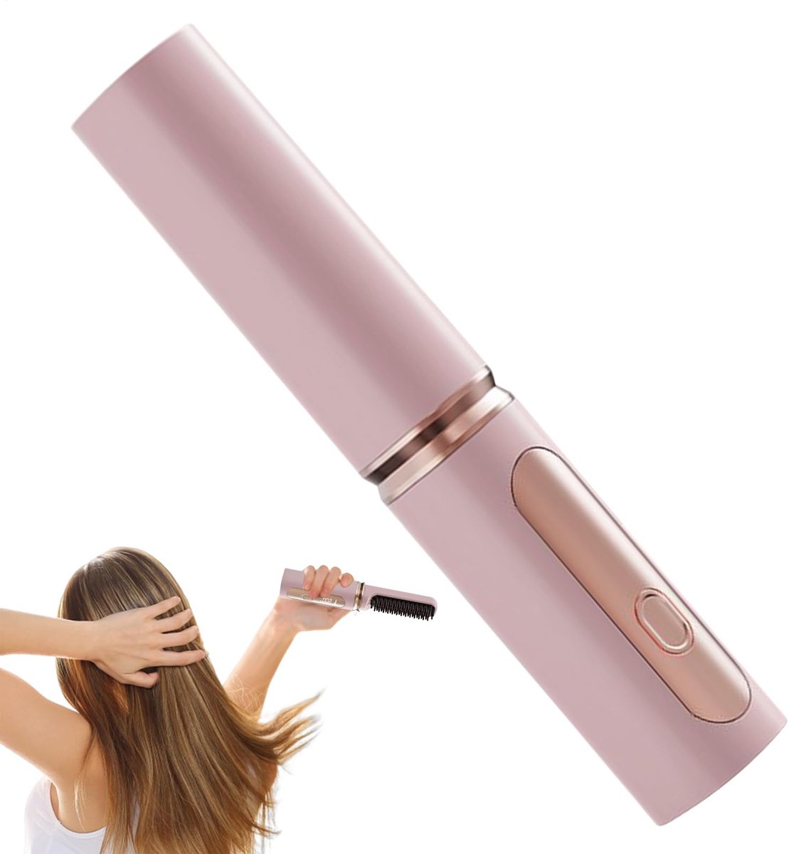 Stijlborstel Draadloos – 4 Warmtestanden – USB Oplaadbaar – Steilen & Krullen – Compact Reisformaat – Roze