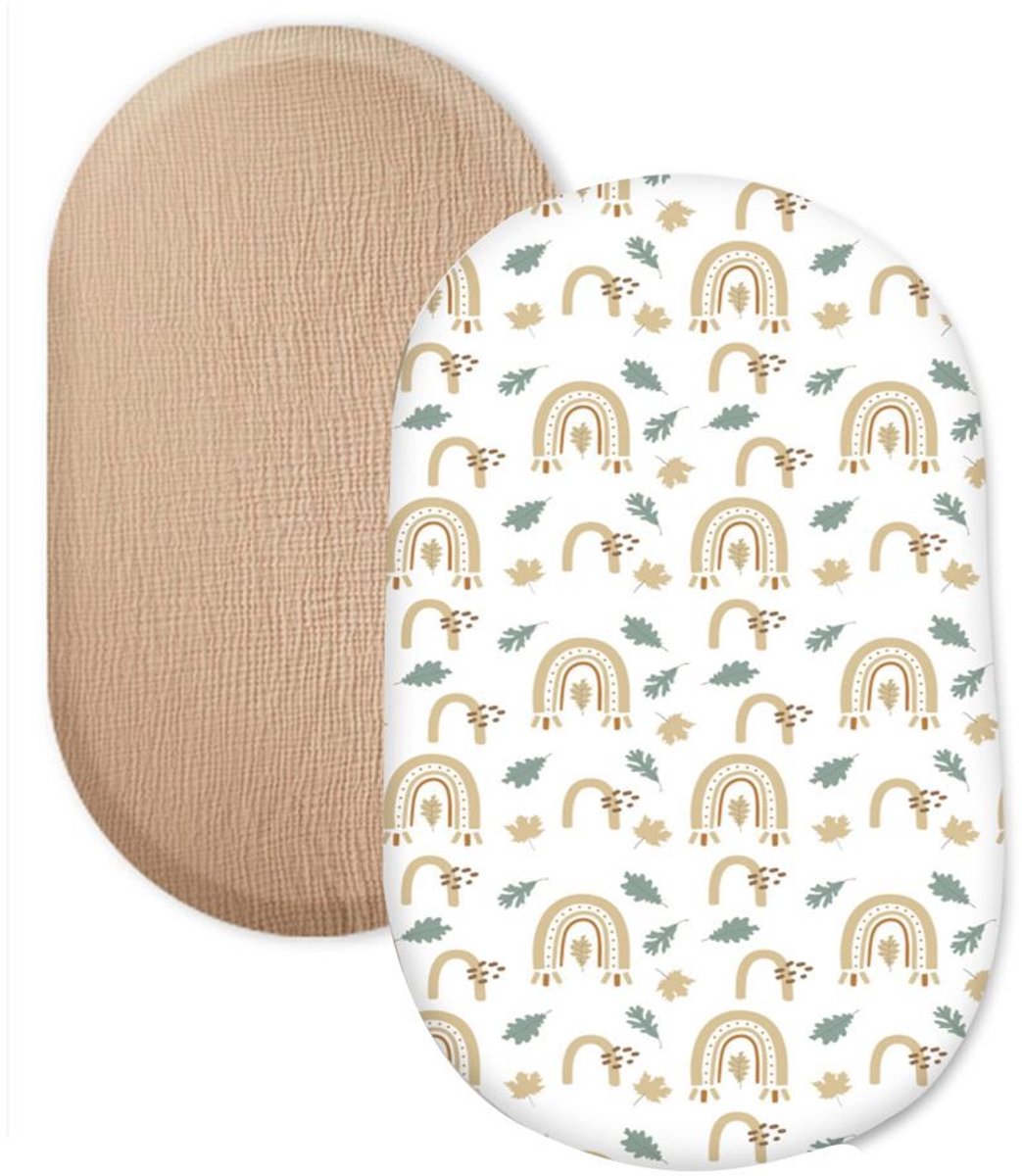 Wieg hoeslaken set van 2 stuks - ademend mousseline katoen - afneembaar wasbaar buitenhoes - geschikt voor babywieg matras - 32 * 17 inchStijl 39