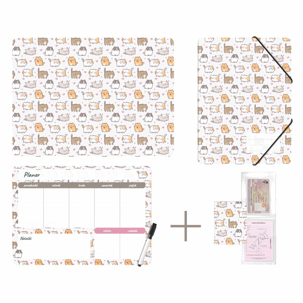 Schoolset met kattenprint