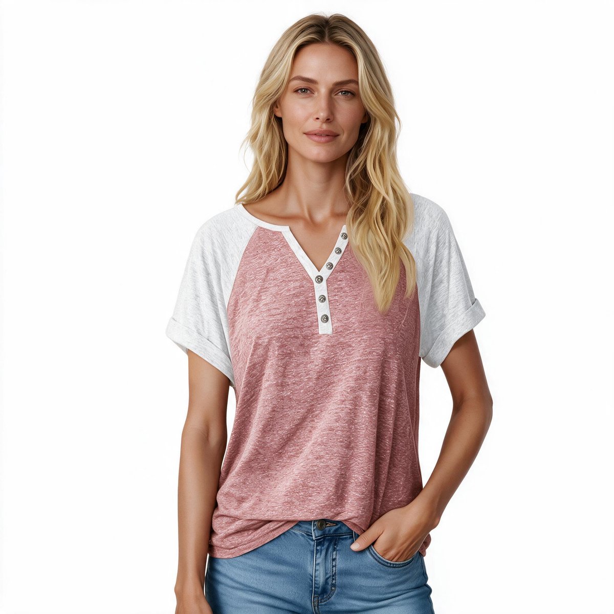 Imily Bela Dames Henley T-shirt met Korte Mouwen