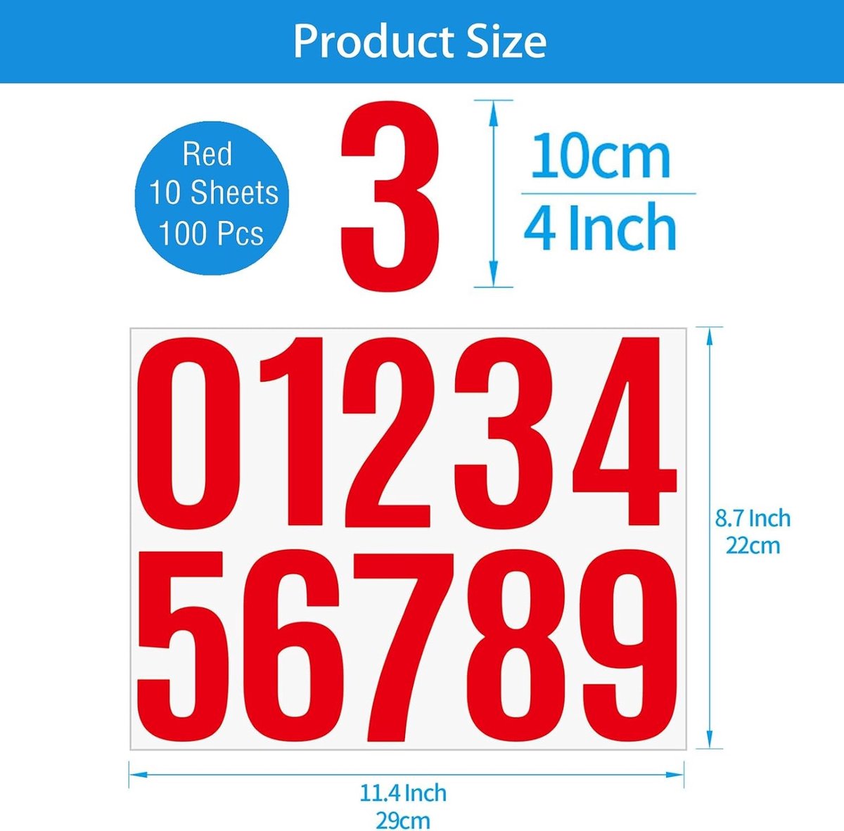 Pakket van 100 Vinyl Nummerstickers - Rood - 10 cm - Weerbestendig - Voor Brievenbus en Huisnummer