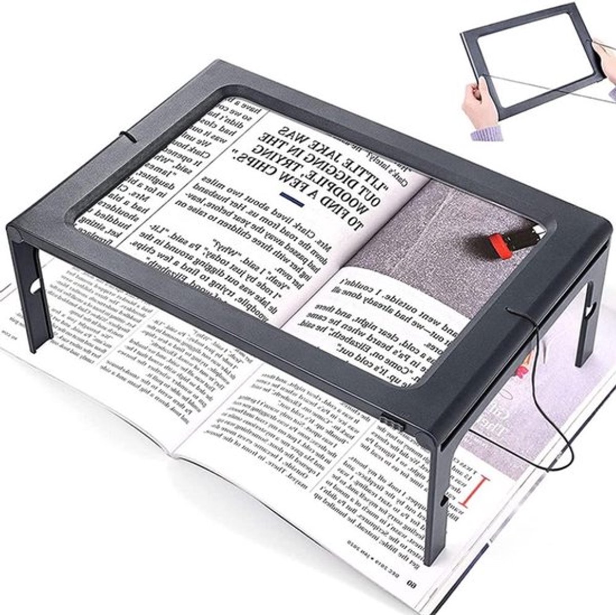 A4 Full Page Vergrootglas met 3x Vergroting, 12 Dimbare LED-lampen, Handenvrij Leesglas voor Boeken en Visueel Gehandicapten