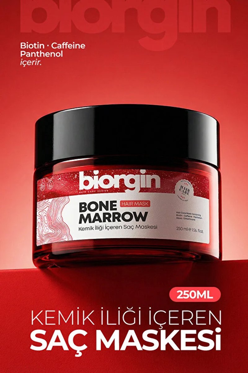 Biorgin Bone Marrow Hair Mask - Intensief Verzorgend Haarmasker met Biotine, Cafeïne & Panthenol - Voor Sterker, Glanzend en Zacht Haar - 250 ml
