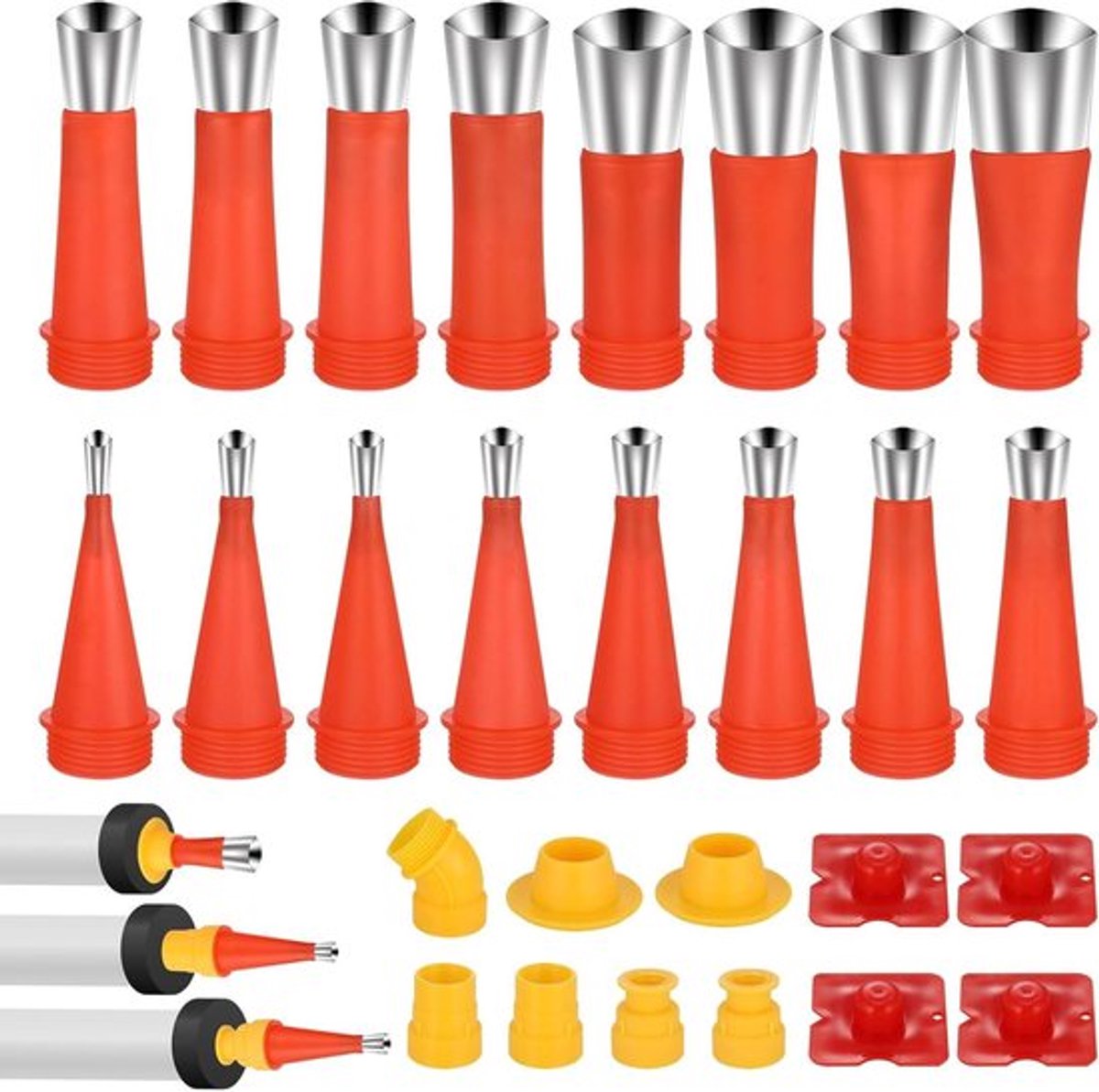 27-delige kit voor afdichtingsspuitmonden - roestvrijstalen en siliconen geïntegreerde kitspuitmond applicator finisher - lijm siliconen afdichtmiddel afwerkingsgereedschap - kitpistool kit.