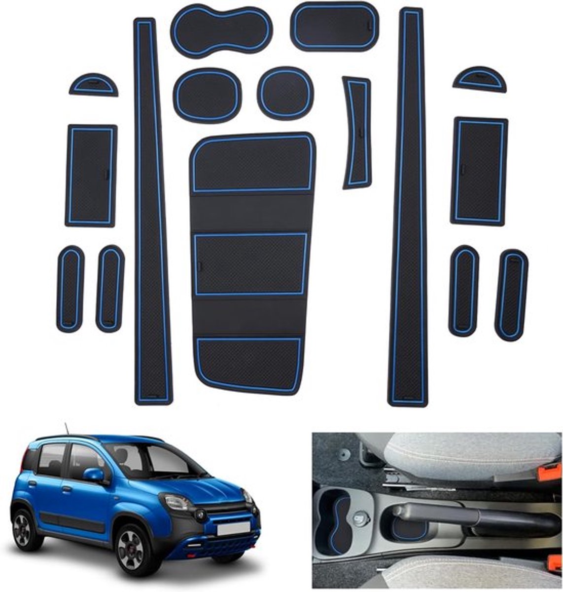 Rubbermatten voor centrale console en deurnaad voor Fiat Panda City Cross/Hybrid 2021-2025 - Bescherming, Stijl en Comfort