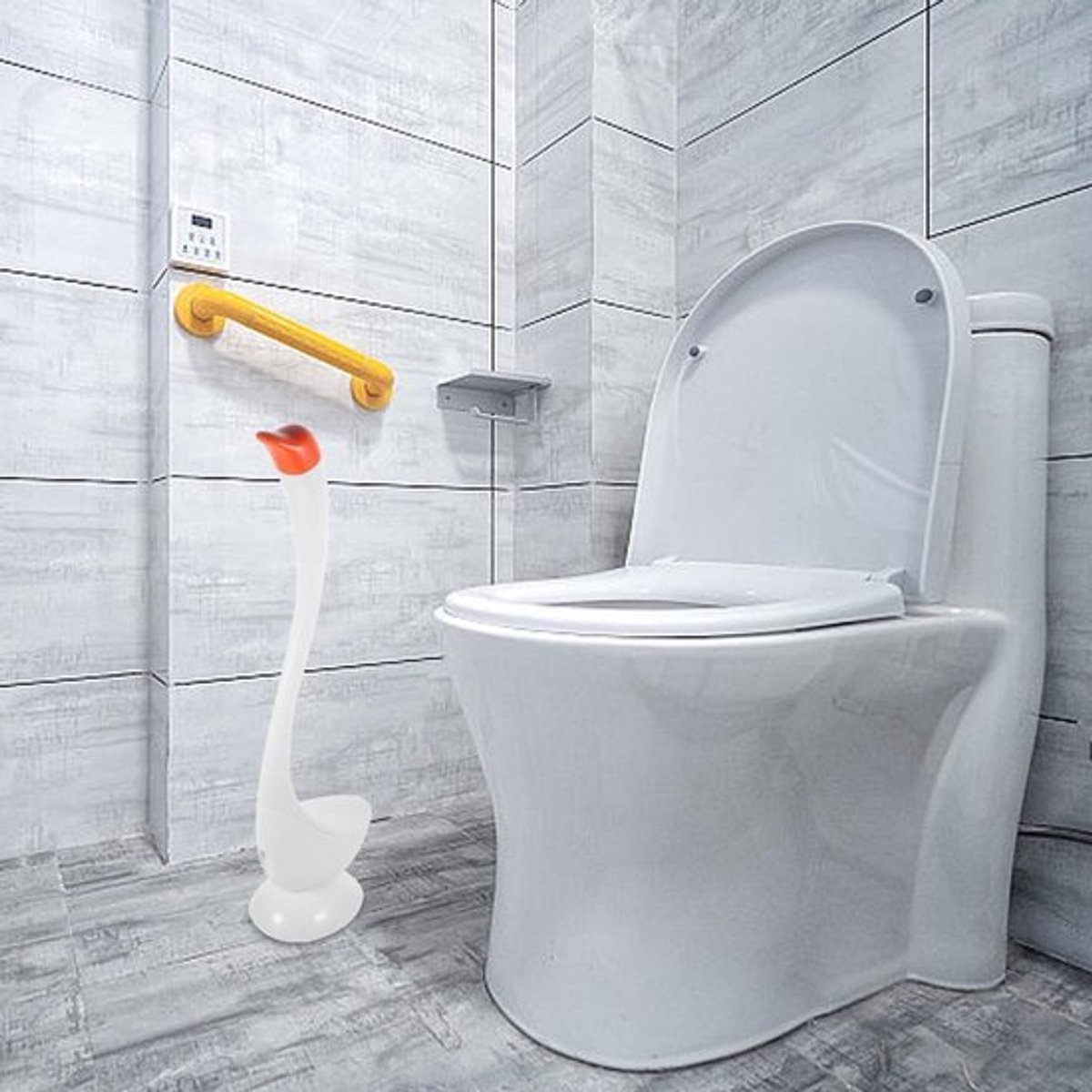Toiletborstel met lange handgreep en trapeziumvormige kop voor eenvoudig schoonmaken in badkamers, hotels en kantoren - Zachte borstelharen beschermen oppervlakken