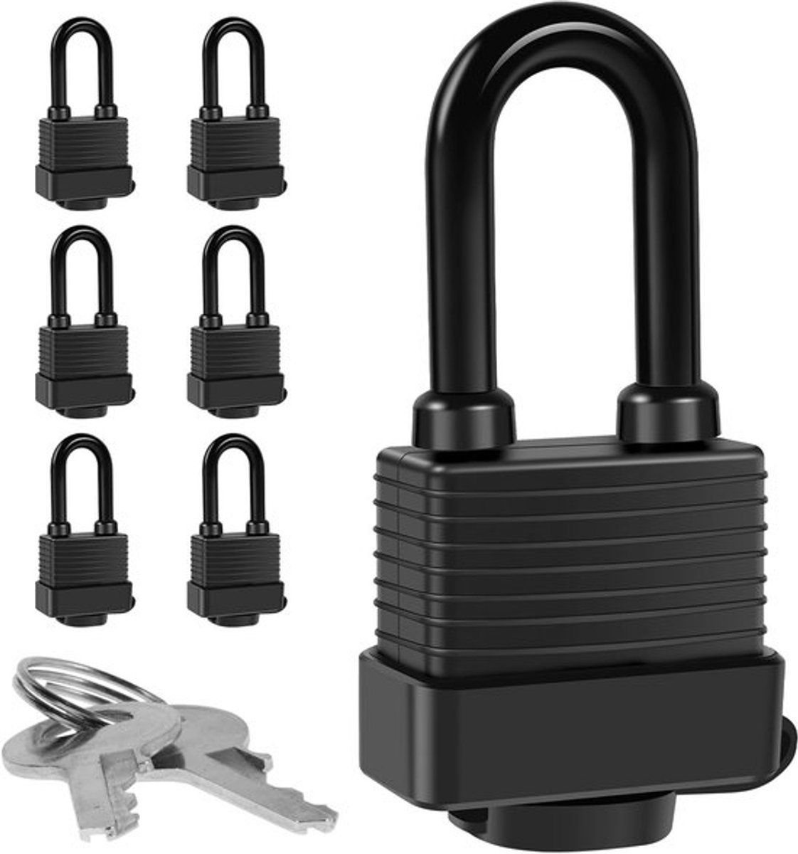 Weerbestendige Hangslot met 2 Sleutels, 6 Stukken, Lang 44 mm, Ideaal voor Tuinhuizen en Buitenopslag, Inclusief Waterdichte Beschermhoes en 8 mm Schakel