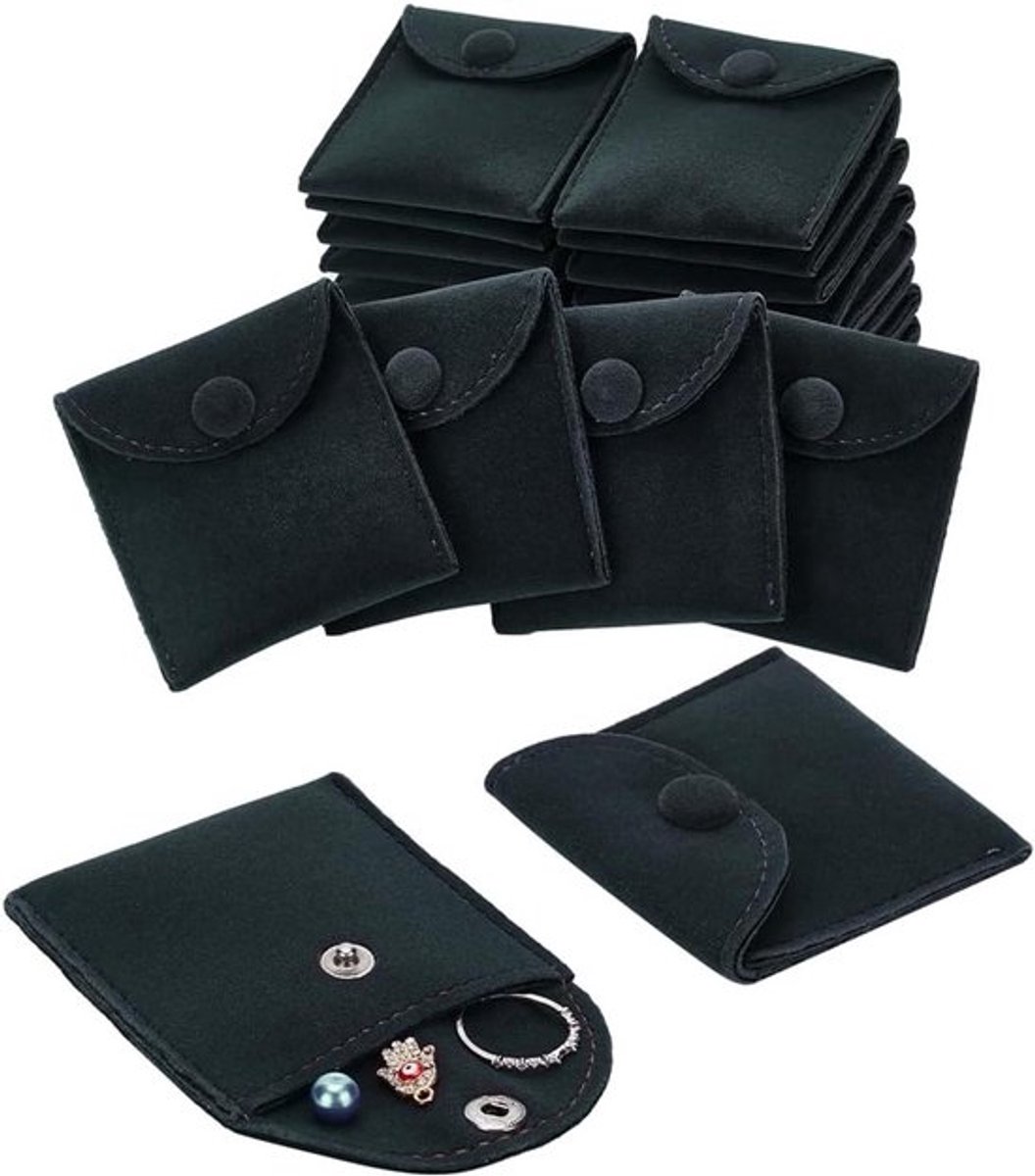 24 Stuks Fluwelen Sieraden Pouches met Drukknoop, Luxe Grijze Opbergtassen voor Sieraden, Cadeaus en Accessoires, 7.3x7cm