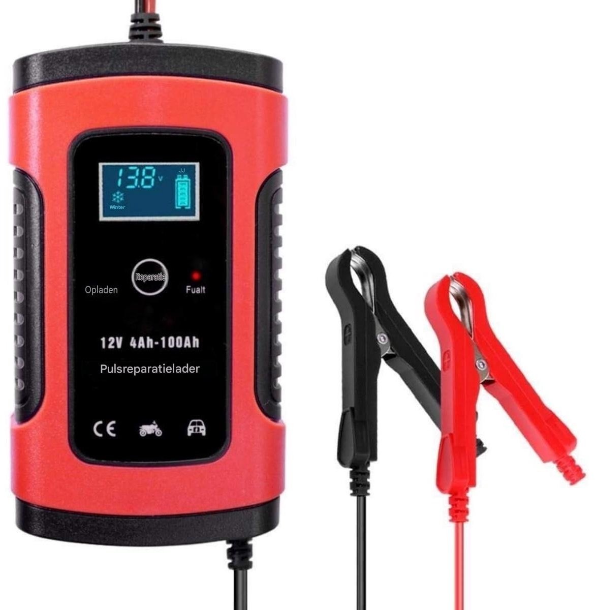 GELLDG Acculadersysteem - 12V 5A Volautomatisch Batterijlader met Digitale Display - Meervoudige Beschermingsfuncties - Geschikt voor Auto-, Motor- en Bootbatterijen - Kunststof Behuizing - Afmetingen 150x85x60mm