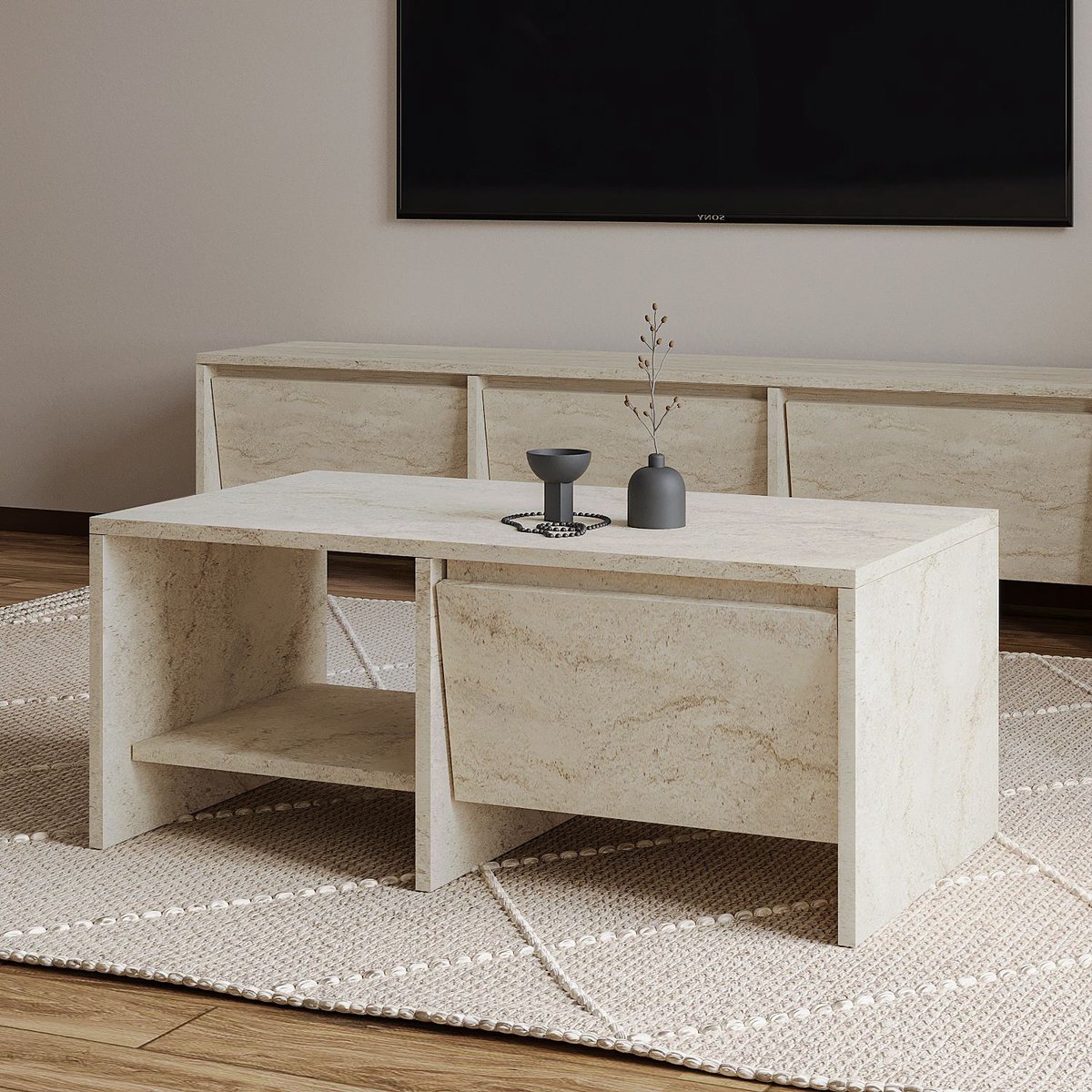 Asir - Salontafel - Travertijn - 90 x 45 x 35 cm