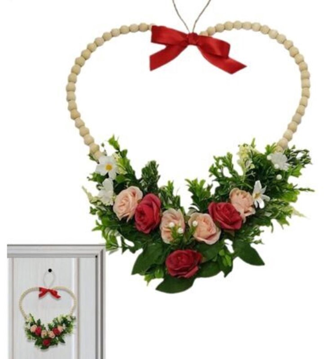 Lente deurkloppers, deurkransen, kunstkransen, hartvormige raamringen geschikt voor Valentijnsdag, decoraties