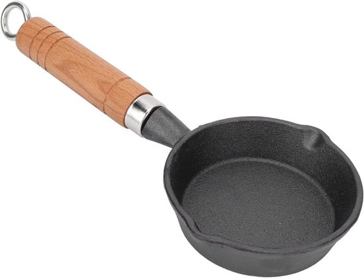 10 cm gietijzeren casserole - pan met houten handgreep - eierpan - mini pannenkoeken kookgerei - platte bodem - keukengerei - omeletgerei - grillplaat
