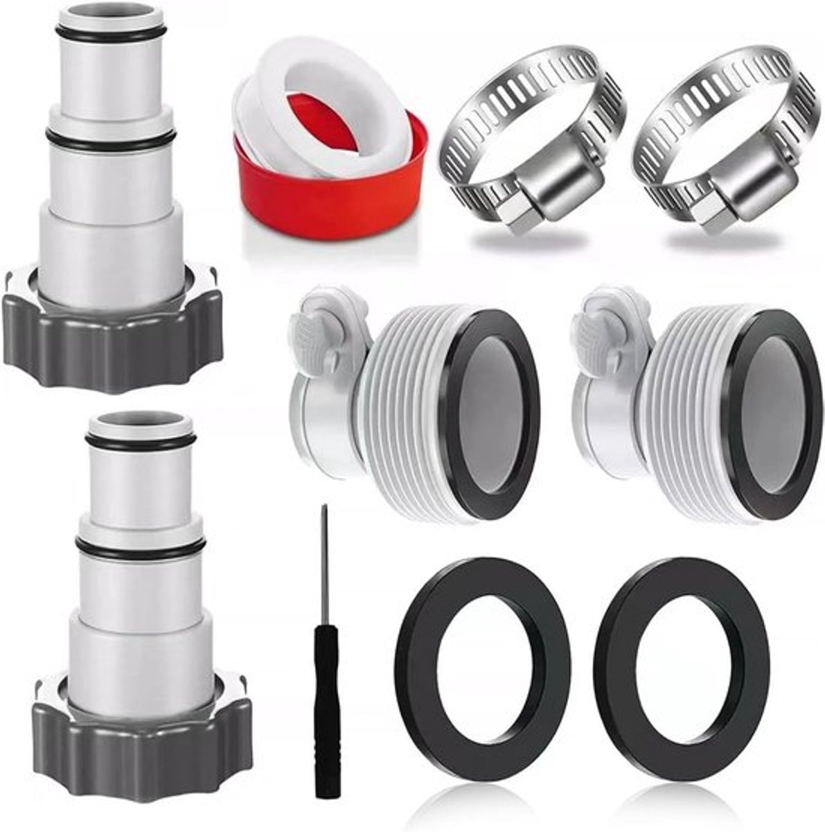 Slangenadapter - Verpakking Van 12 - Rubberpompslang - Draadverdraaiing - RVS Gesp - Slangkoppeling - Met Afdichting - Geschikt Voor Zwembadslang Van 32 Tot 38 Mm - Zwembadpomp - Ventiel
