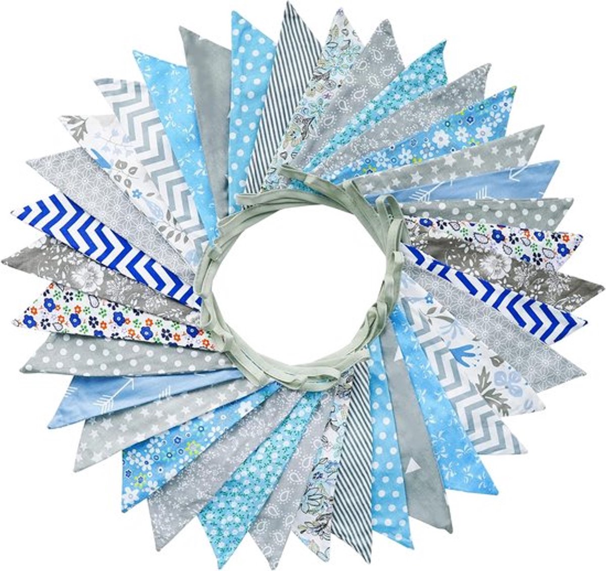 Slinger met stoffen vlaggetjes - kleurrijke slinger voor feestjes - driehoekige vlaggetjes voor bruiloft - verjaardag - feest of tuin - 36 stuks