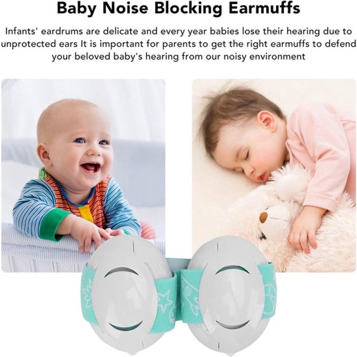 Geluidsdempende Oorkappen voor Baby's en Peuters - Blauw met Elastische Hoofdband - Gehoorbescherming voor Slaap en Reizen