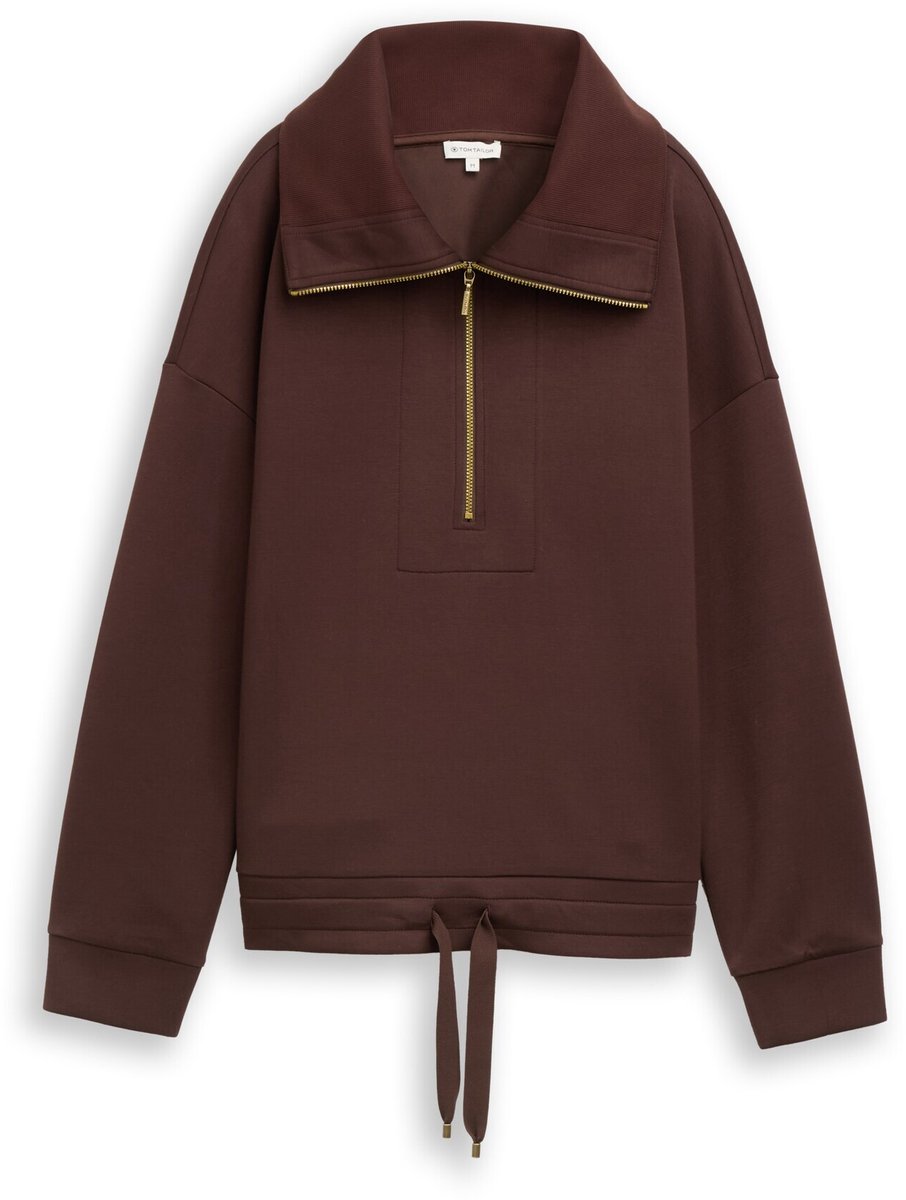 Tom Tailor - Troyer-sweatshirt van scuba - Maat XXL - java dark brown