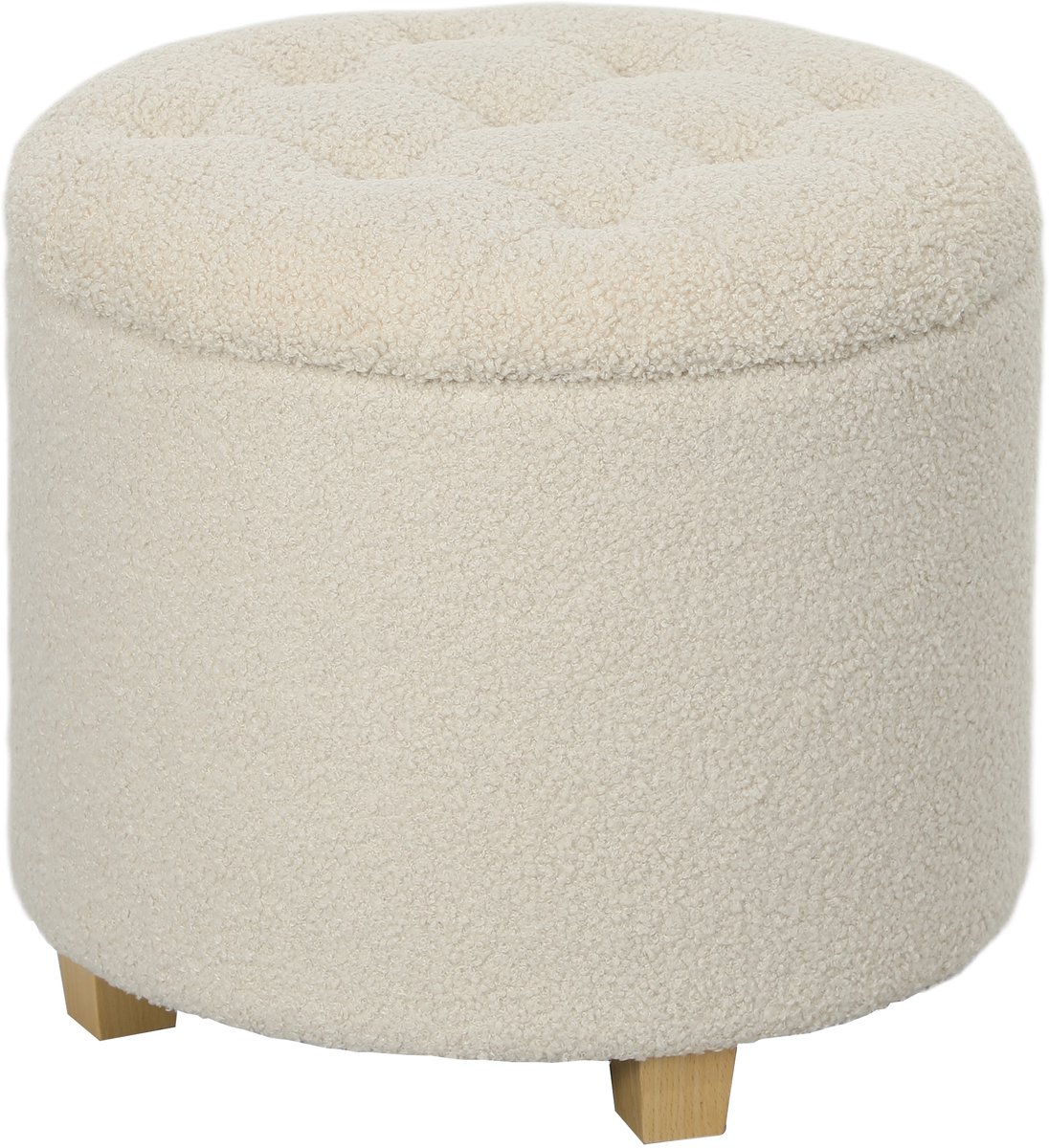 Crèmewitte Ronde Opbergbank 45 x 41 cm, Polsterbank met Deksel, Opbergpoef, Zithocker, Voetenbank, Fluwelen Look, Zitkruk met Opbergruimte voor Hal, Slaapkamer en Woonkamer, Rond Design, Comfortabel en Praktisch