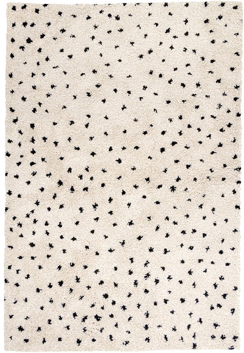 Fraai Hoogpolig vloerkleed - Grand Dots Creme/Zwart - 80x150cm