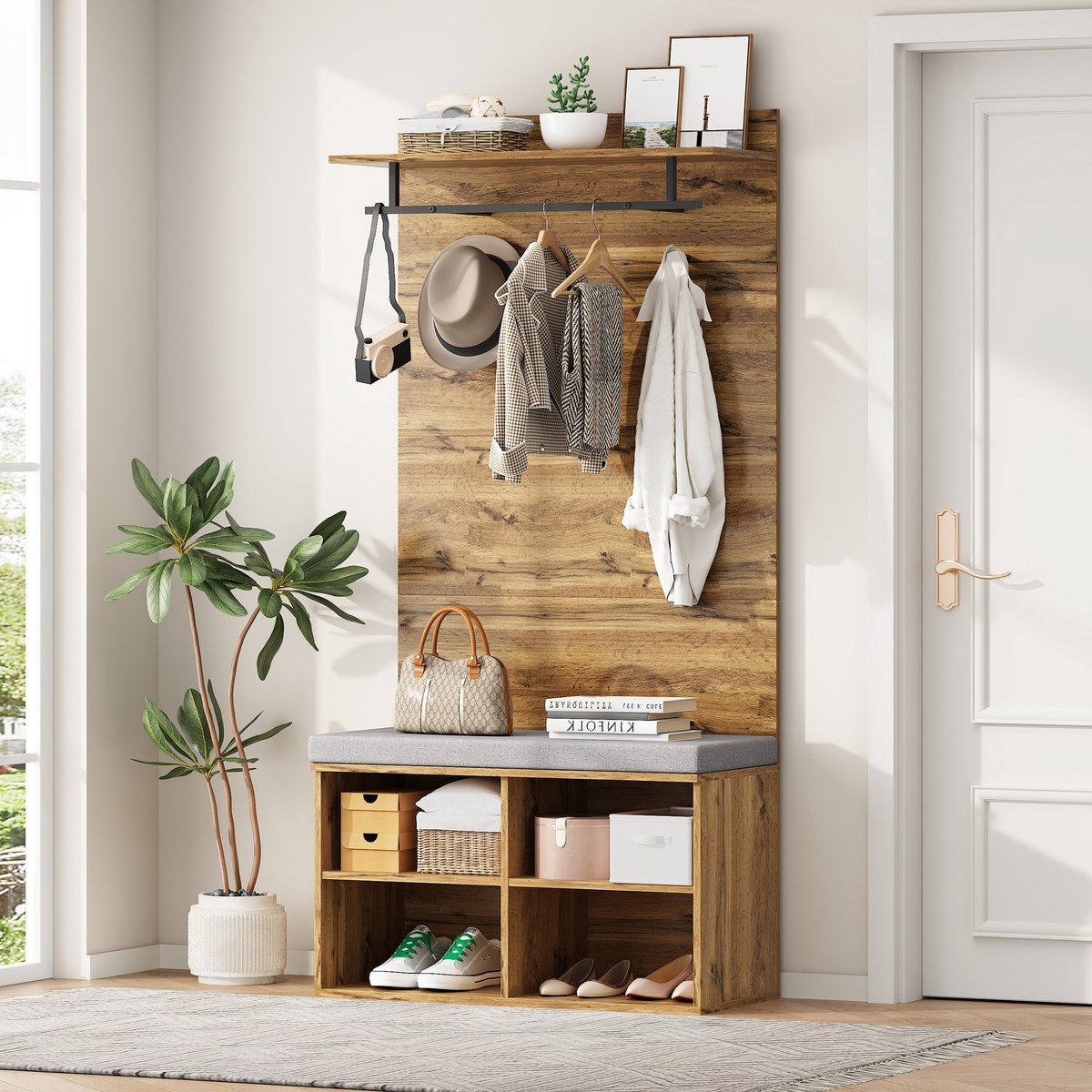 COVREO Kledingrek met schoenenbank 175x84x35 cm eiken, verstelbaar