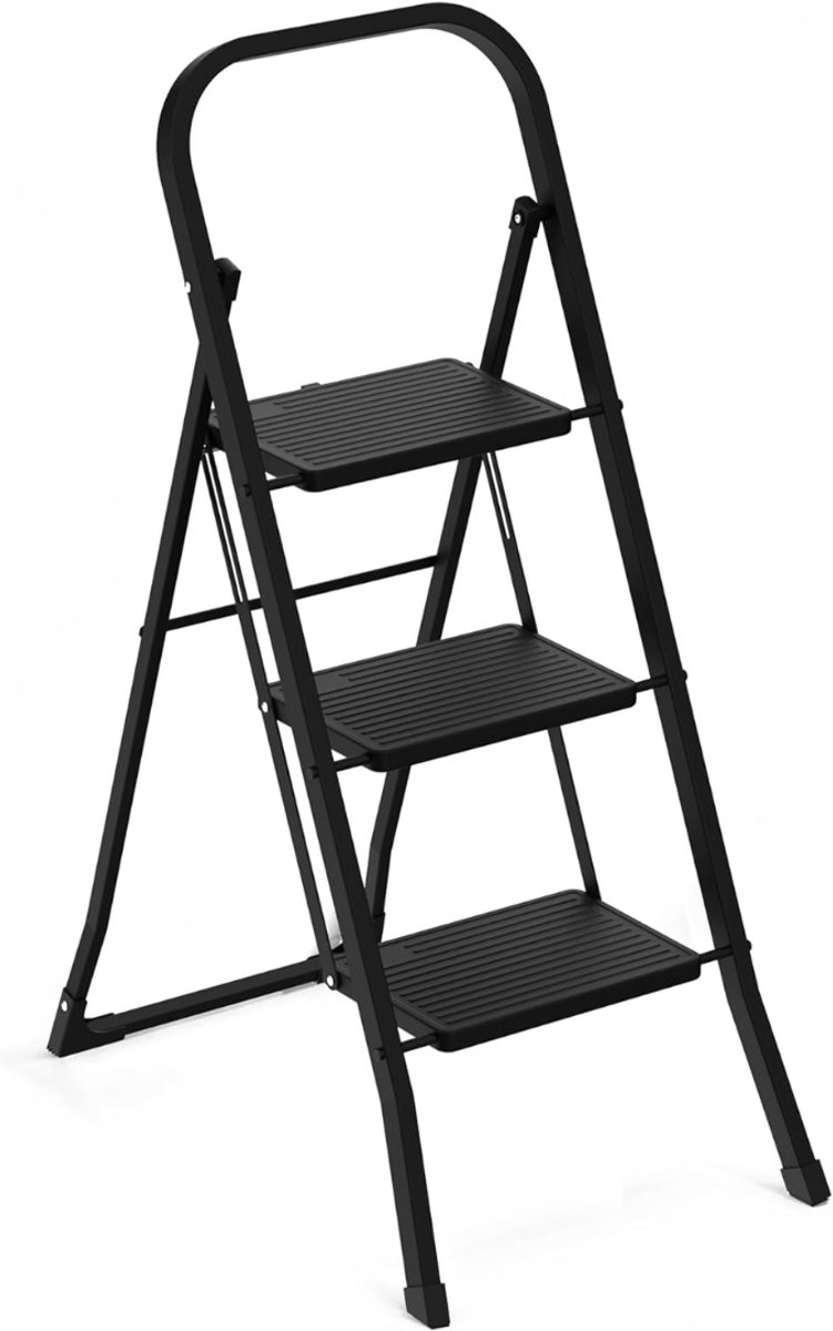 KIRA® Huishoudtrap - Stabiele Huishoudtrap - Opvouwbare Keukentrap - Zwart - 46cm x 71cm x 105cm