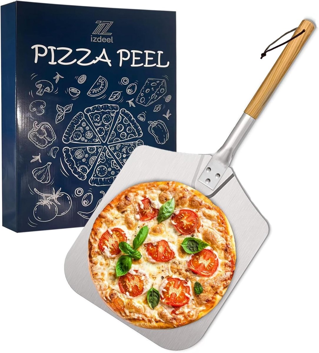 Pizzaschep 31cm x 33cm, Duurzame Geanodiseerde Aluminium Pizza Peel met Solide Houten Handvat, Voor Pizza's, Flamed Cake, Barbecue, Baking