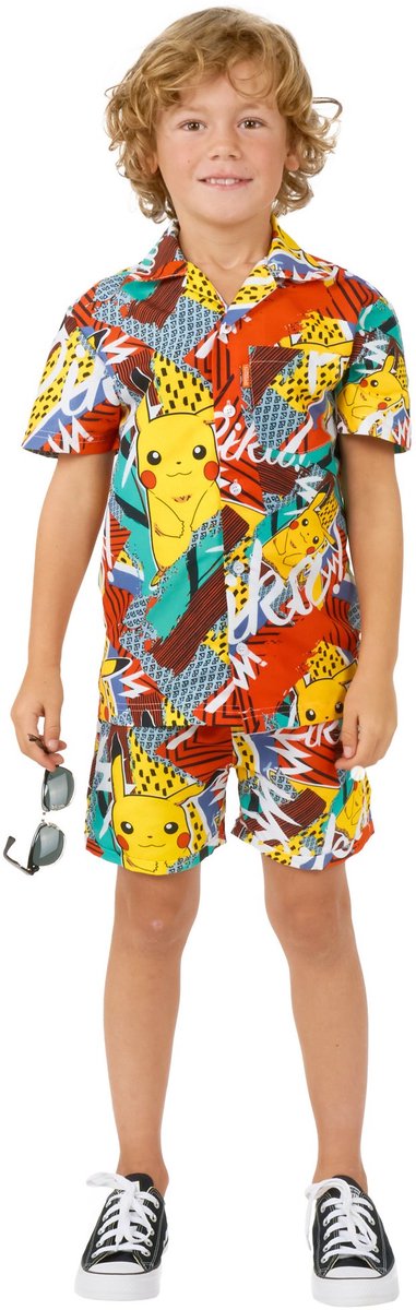 OppoSuits Kids Pika Pikachu - Jongens Zomer Set - Bevat Shirt En Shorts - Geel - Maat: EU 122/128 - 8 Jaar