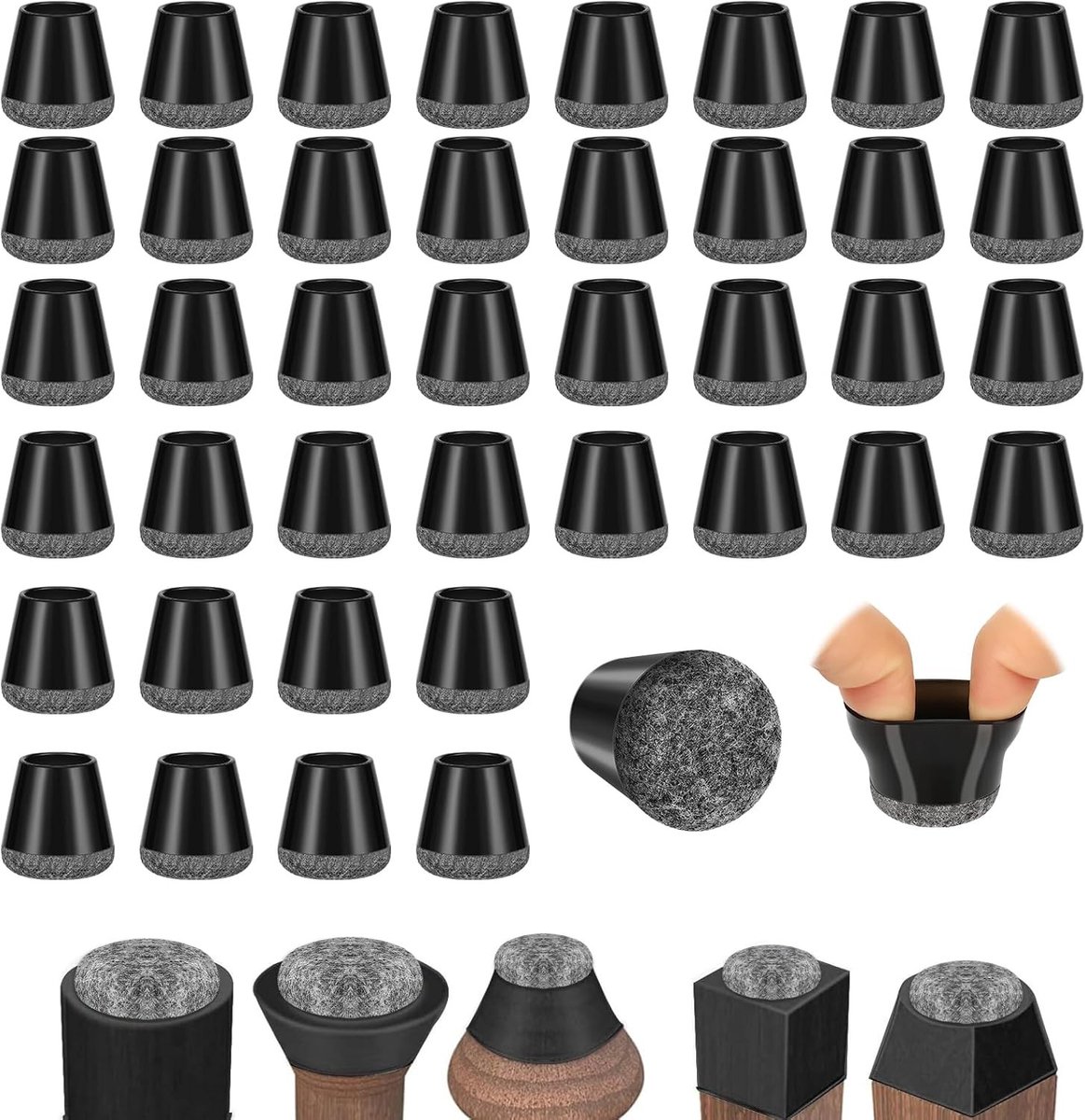 Stoelpootdoppen - Zwart - Voor Ronde Meubelpoten van 14-20 mm - Siliconen met Viltkussen - Voor Hardhouten en Tegelvloeren